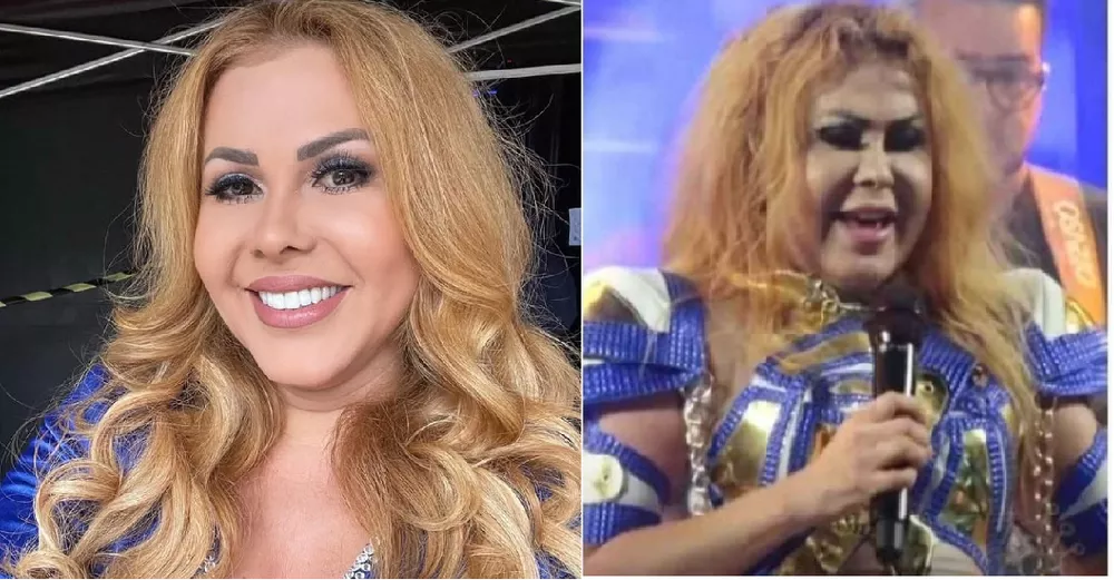 Joelma em foto postada no dia 31 de maio, e em show no Pará, no dia 29: "efeito sanfona provocado pela sequela de Covid-19", explica a cantora - Foto: Reprodução