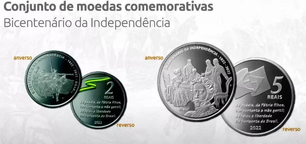 Moedas comemorativas lançadas pelo Banco Central pelo bicentenário da Independência - Foto: Banco Central/Reprodução