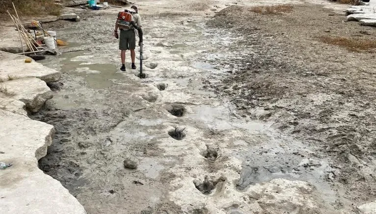 Rastros de um dinossauro de 18 metros foram descobertos em um leito de rio seco no Dinosaur Valley State Park, no Texas Reprodução/Dinosaur Valley State Park