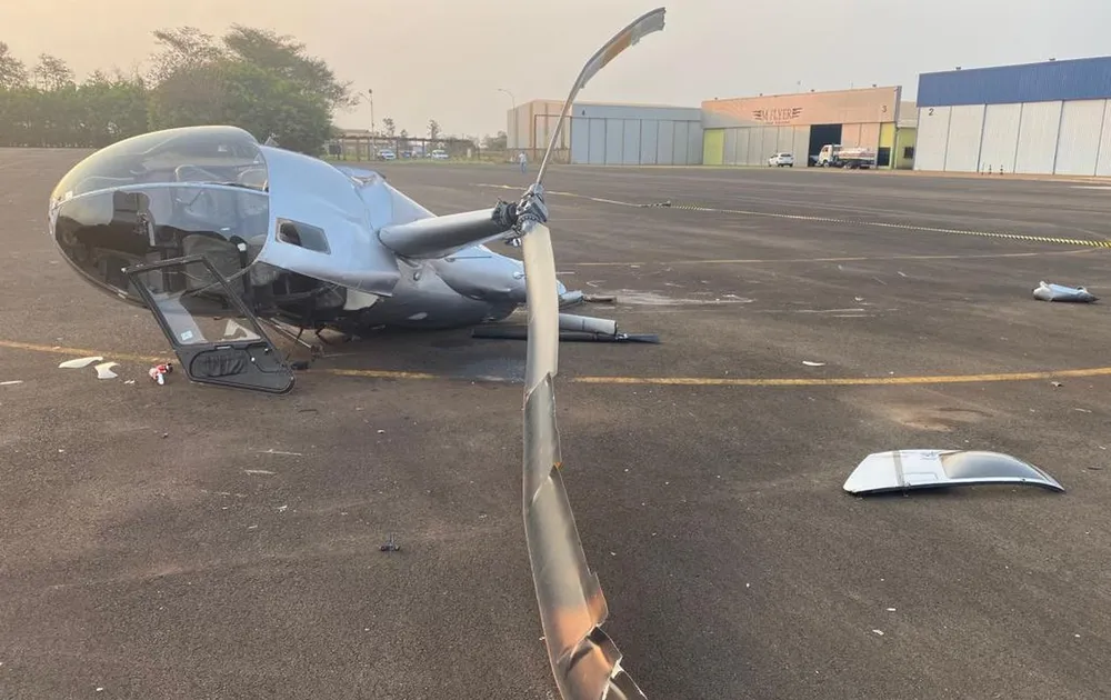 Helicóptero caiu durante a tentativa de pouso no aeroporto de Lençóis Paulista  Foto: Arquivo pessoal