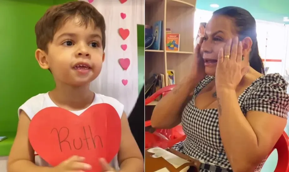 Filho de Marília Mendonça, o pequeno Léo emociona a avó, Ruth Moreira, em atividade pelo Dia das Mães na crech - Foto: Reprodução/Instagram