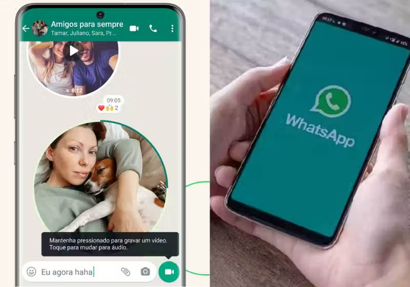 Com a nova função do Whatsapp, o usuário pode enviar mensagens de vídeo instantâneas nas conversas. Foto: Reprodução/WhatsApp.