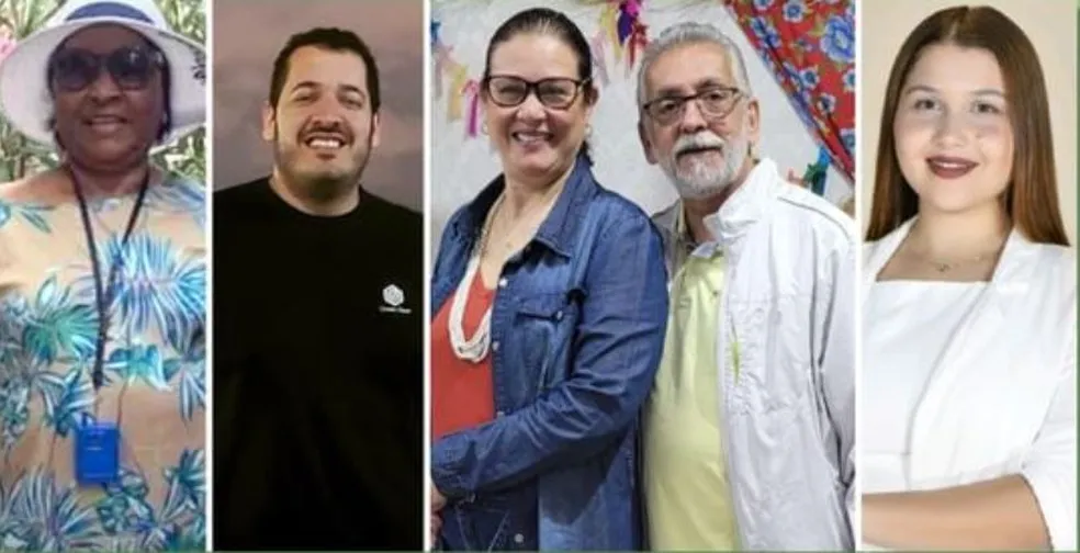 Na ordem: Adélia de Souza Fernandes, Rafael Canuto de Andrade; , Soraya Brunhara Canuto de Andrade, Deocleciano Fonseca de Andrade Filho e Iasmin Silva. ?- Foto: Reprodução/Redes Sociais