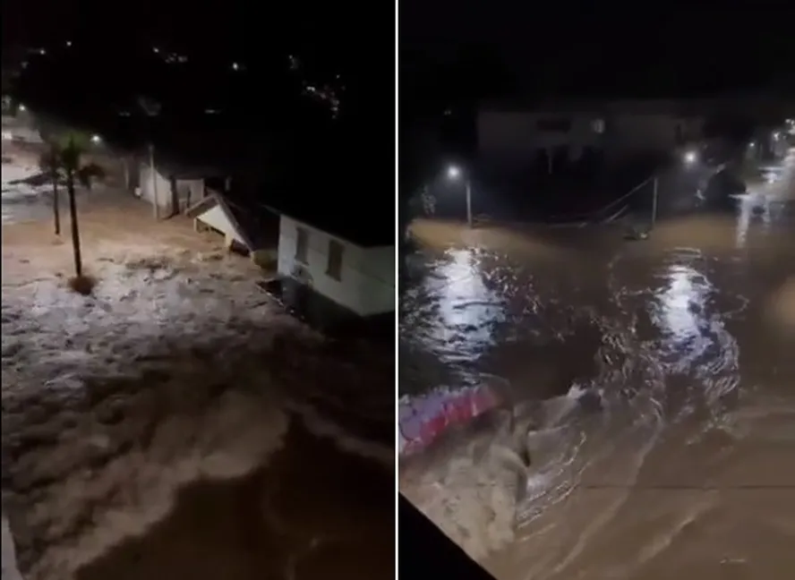 Ciclone no RS: nível de rio sobe 13 metros, e prefeitura pede para que moradores se abriguem no telhado ?- Foto: Reprodução/X