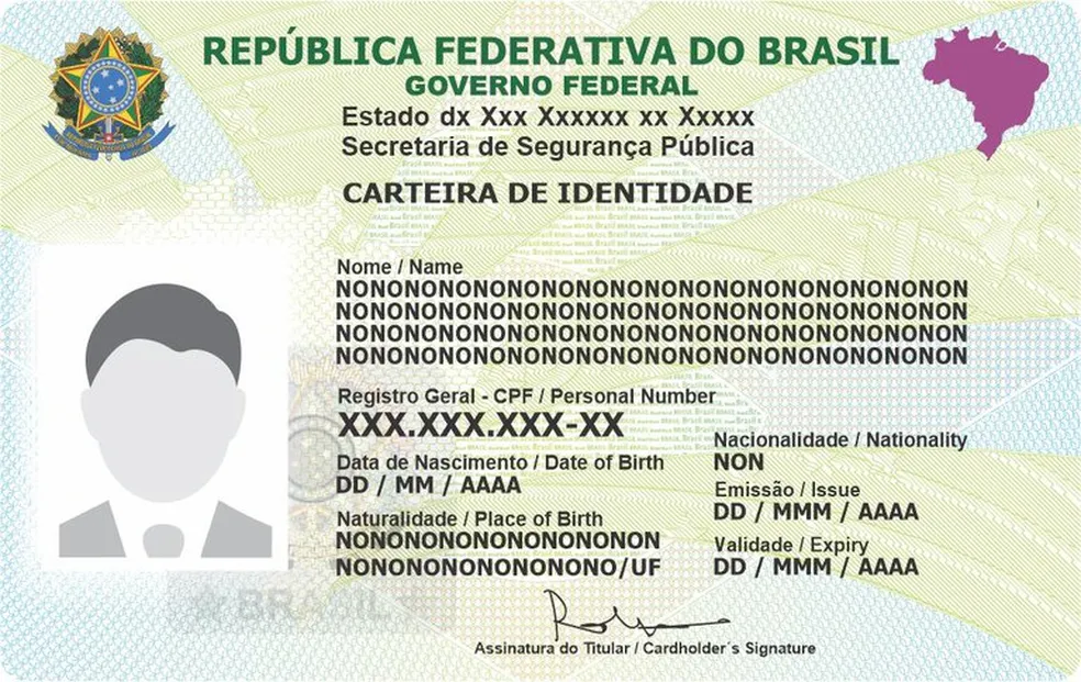 Carteira Nacional de Identidade em modelo novo, a ser adotado em 2023  Foto: Ministério de Gestão e Inovação/Reprodução