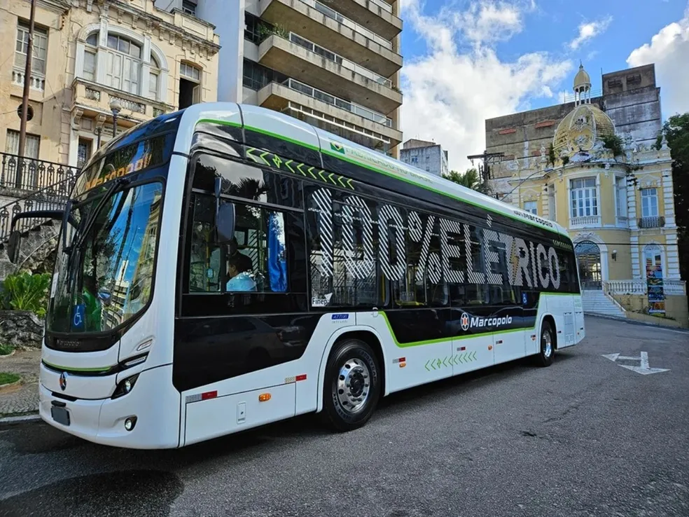 Ônibus elétrico produzido pela Marcopolo na fábrica de São Mateus (ES)  Foto: Divulgação