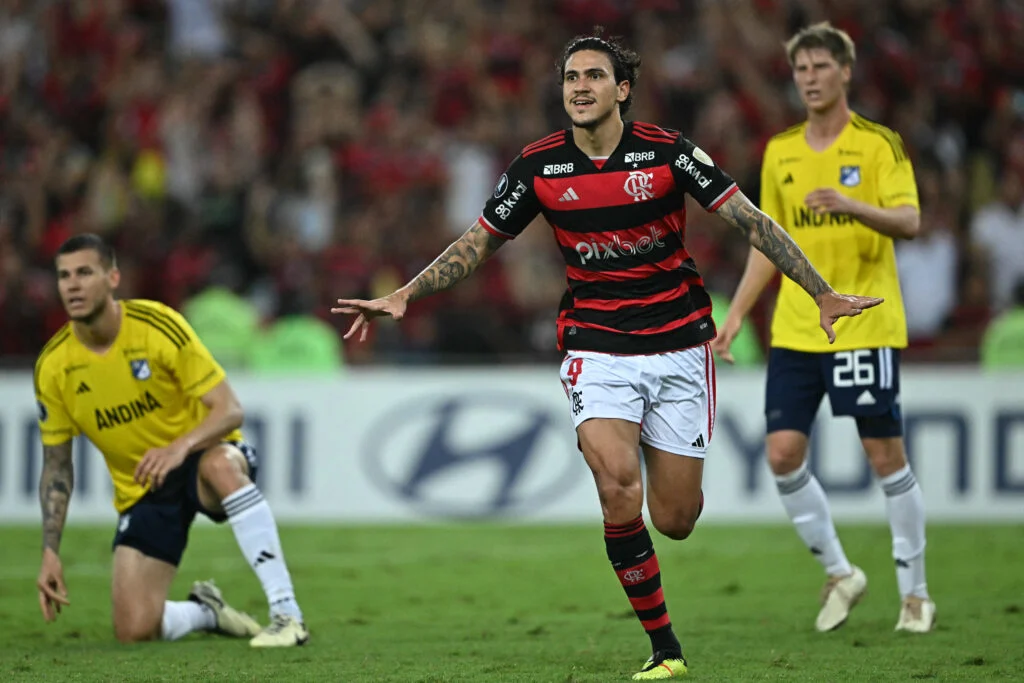 Pedro marcou duas vezes na vitória do Flamengo pela Libertadores - Foto: Mauro Pimentel / AFP