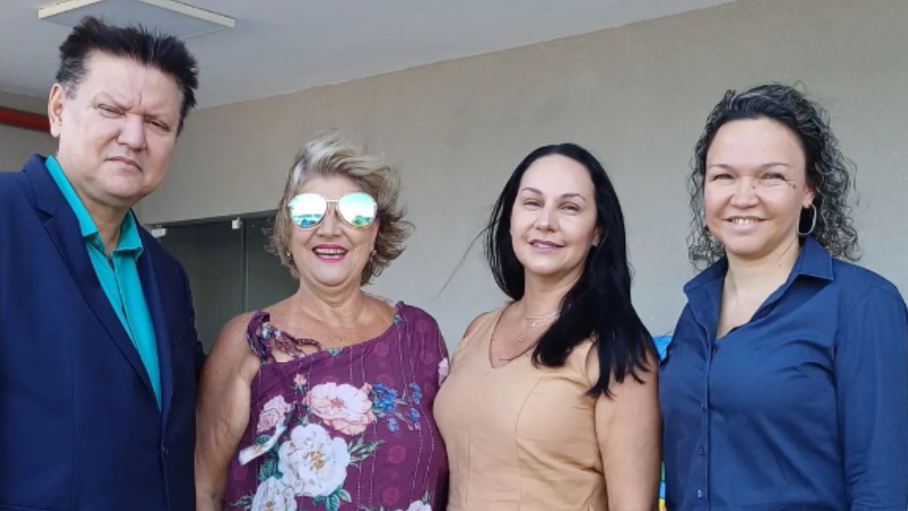 Foto: Reprodução/Prefeito Euclério, ativista Rosa Maioli, pré-candidata a vice Shymenne de Castro e secretária de comunicação Dani Bolonha