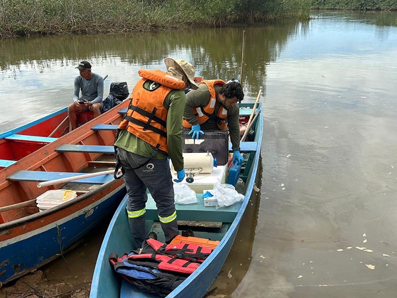 Foto: Karol Gazoni/Iema Leia mais em: https://conexaosafra.com/geral/iema-recolhe-agua-para-investigar-morte-de-peixes-no-rio-santa-maria/