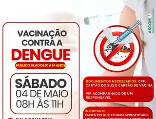 Secretaria de Saúde de Nova Venécia realizará a campanha da vacinação contra a DENGUE