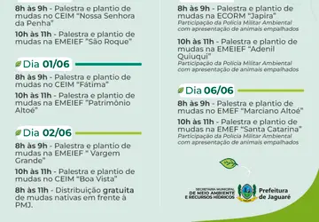 Prefeitura de Jaguaré inicia programação da Semana do Meio Ambiente
