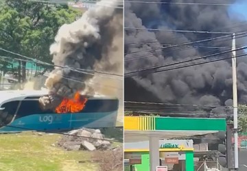 VÍDEO | Ônibus de turismo pega fogo em Vitória