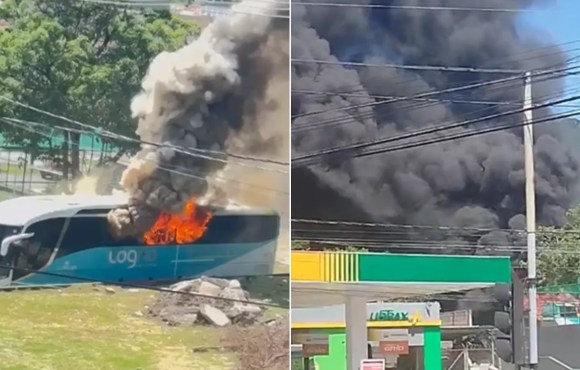 VÍDEO | Ônibus de turismo pega fogo em Vitória